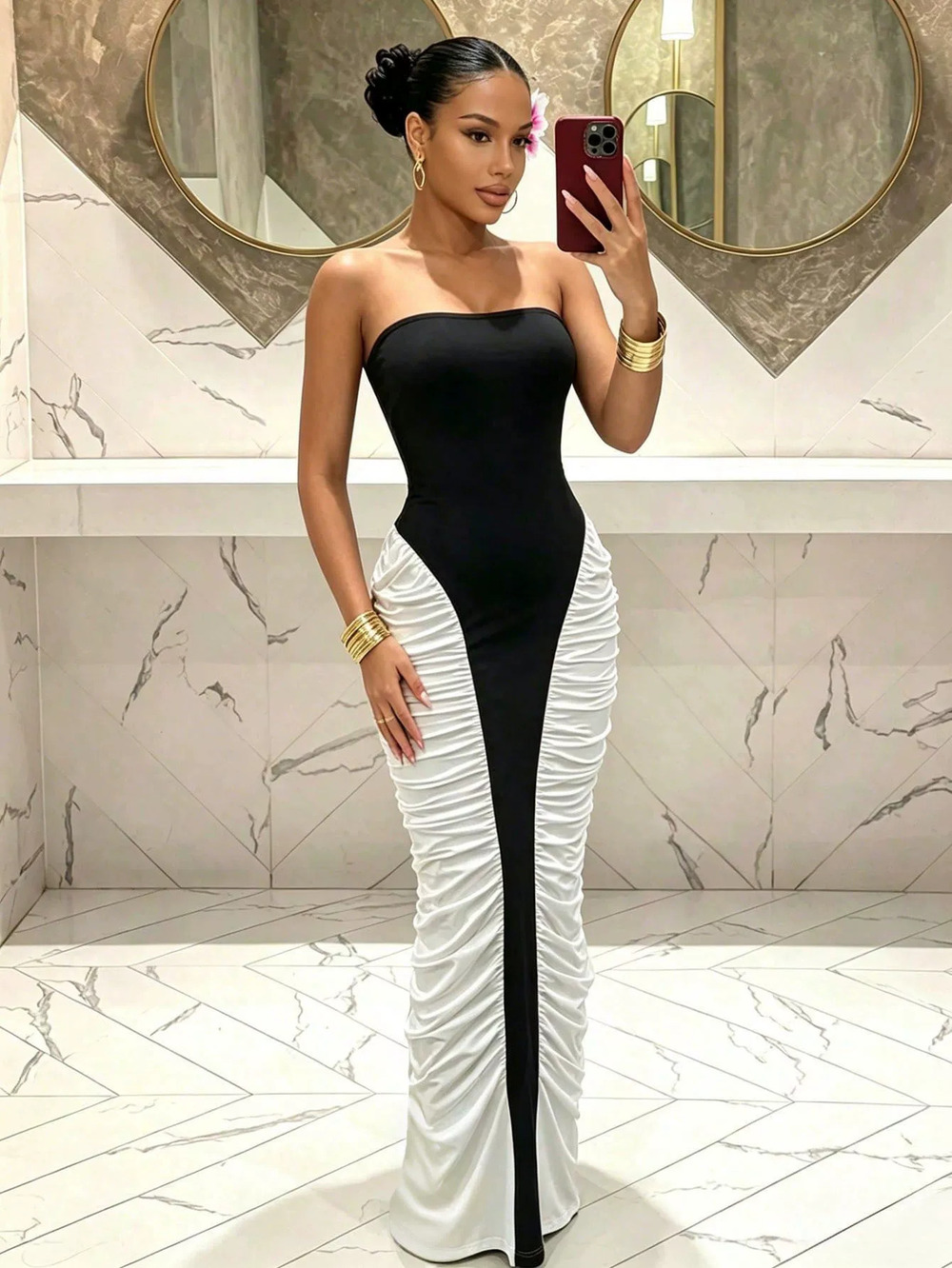 ZARA Women Sexy Backless Sleeveless Contrast Waist Shirred Long Evening Dress